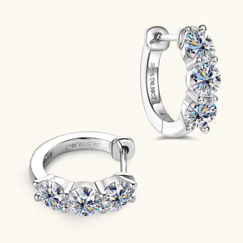 Classic Wedding Party Gift 09cttw Moissanite Diamond 925 Sterling Silver 4mm D Color Round Huggie Hoop Earrings for Women