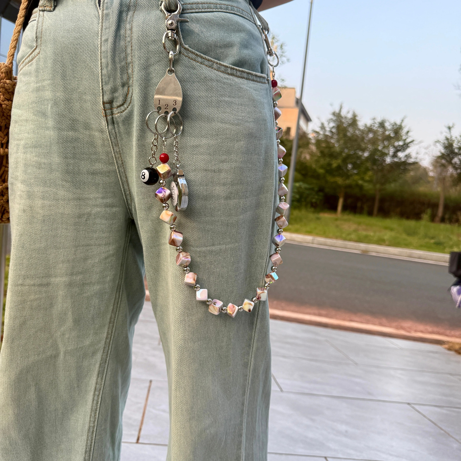 Original Punk Style Jeans Trouser Chain TwoColor Wide Square Beads Unique Niche Unisex Wear Accessories Waist Pendant 251023