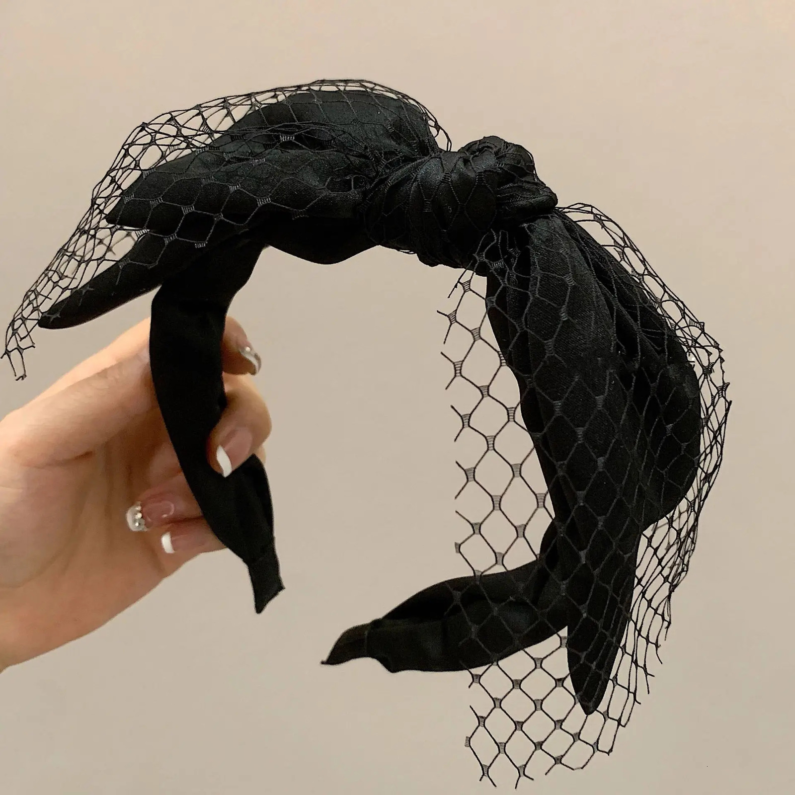 Cute Black Mesh Headband for Women Fashion Party Headdress Bow Knotted Hairband Face Washing Headwear Hair Bow Hair Hoop 251023