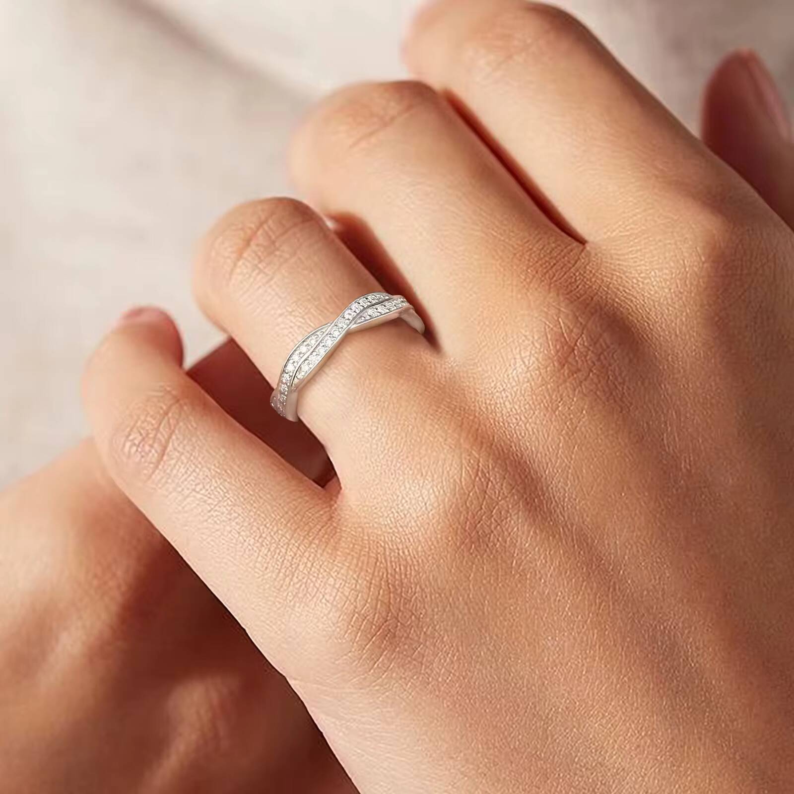 Lab Diamond Thin Cross Love Wedding Band Engagement 925 Sterling Silver Twisted Rope Women Stackable VVS Real Moissanite Rings