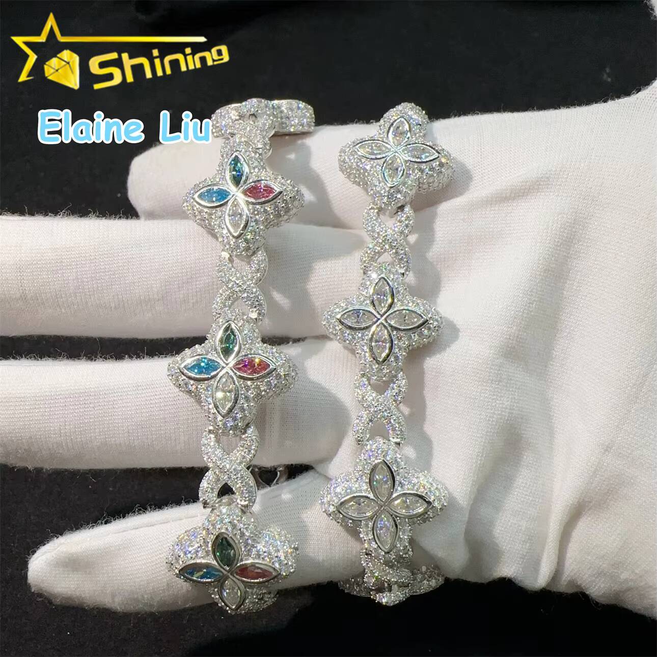 Sterling Silver 925 Cuban Link VVS Moissanite Diamond Iced Out Custom Hip Hop Miami Cuban Link Bracelet