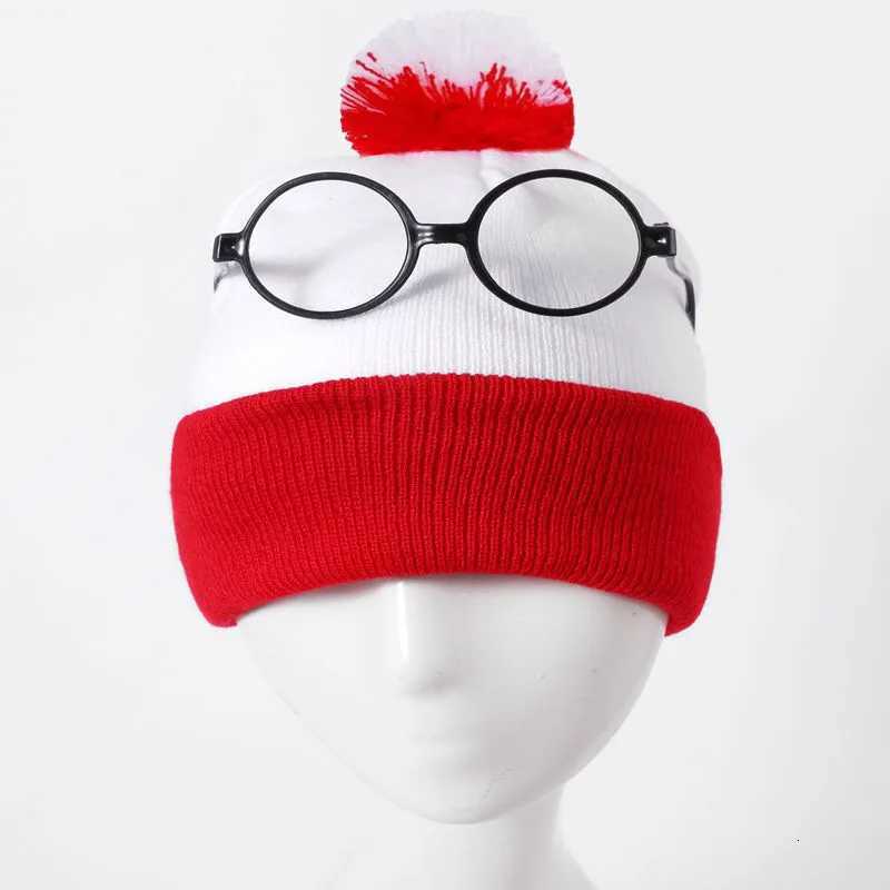 New Christmas Knitted Beanie with Red White Pom Warm Winter Hat for Xmas New Year Holiday GiftsW251027