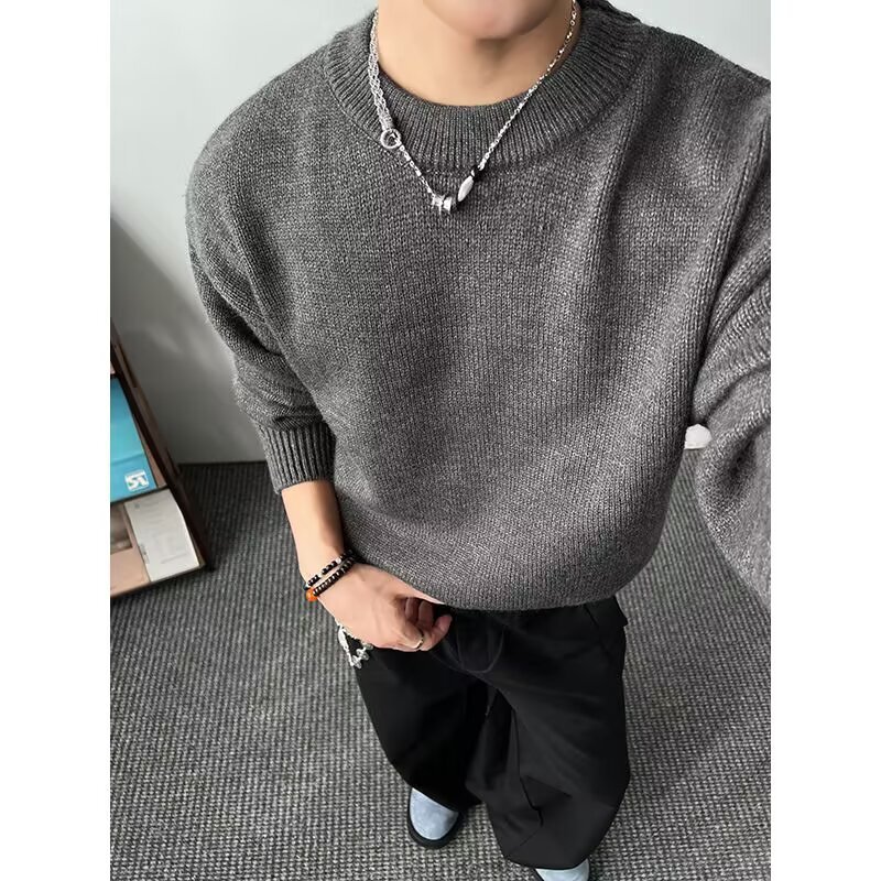 Round Neck Sweater Knitwear Men Autumn Designer Sweater Winter Lazy Style New Base Shirt Simple Men's Elegant Slim Fit Top Jacket