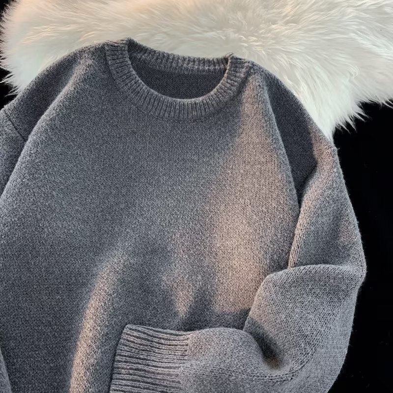 Autumn Winter Crew Neck Sweater Men Japanese Style Simple Solid Color Loose Versatile Warm Designer Sweater Pullover Lazy Style Couple Jacket