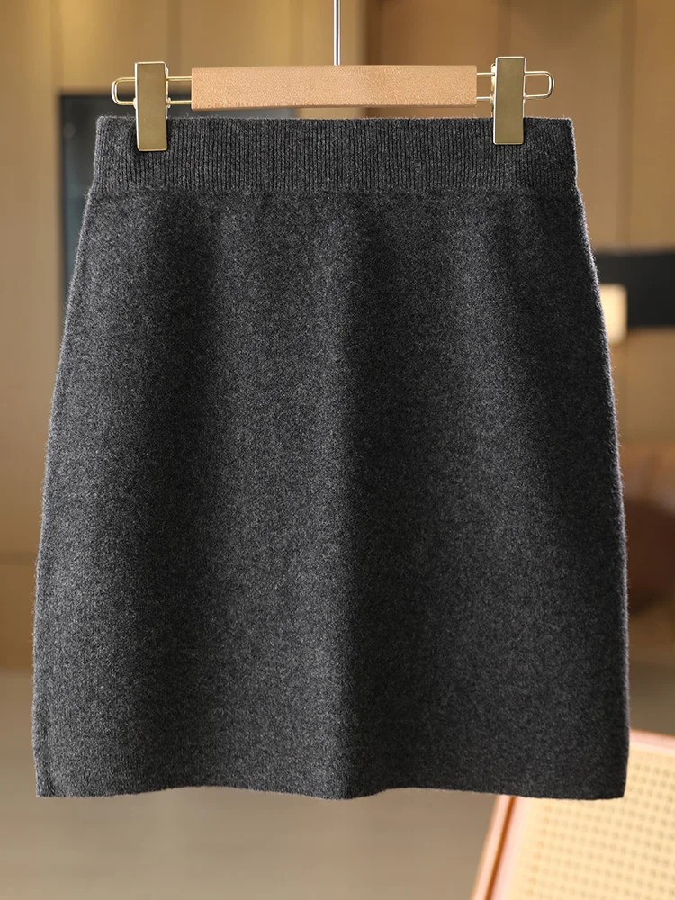 Women Wool Skirts Autumn Winter Office Lady Mini Slim Fit Skirt Elastic Waist 100 Merino Knitted Cashmere Above Knee Dress 251027