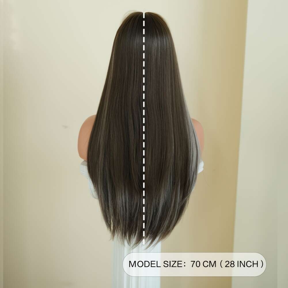 7Jhh WIGS Coffee Brown Heat Resistant Synthetic Hair, Natural Look For Everyday, Parties, Halloween Voluminous Straight Hairstyle With Rose Net Cap Wo