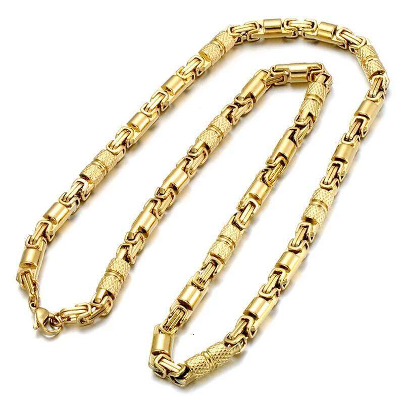 6mm HipHop Punk Gold Color Rock Bike Biker Heavy Men's Women Stainless Steel Byzantine Chain Necklace Jewelry Gifts