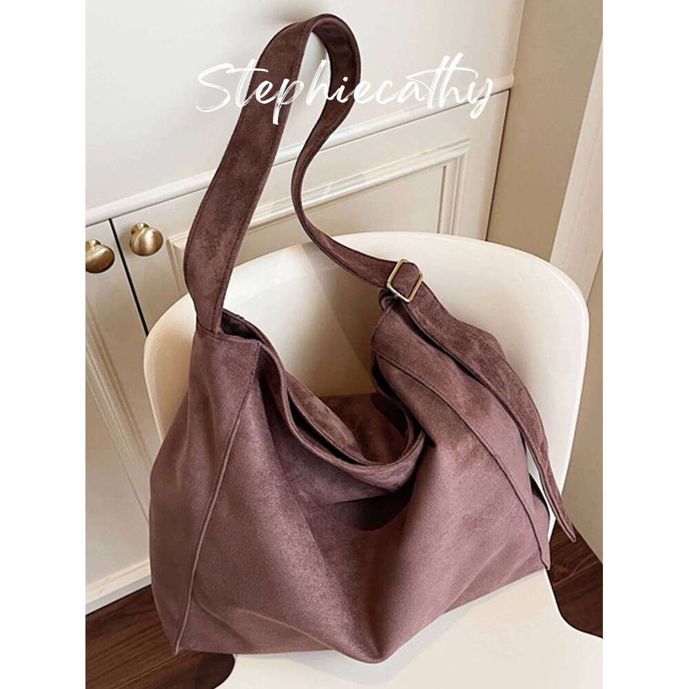 Designer Luxury SC Slouchy Maillard Color Faux Suede Fabric Zip Closure Large Capacity Adjustable Single Strap Hobo Shoulder Bag For Women Daily