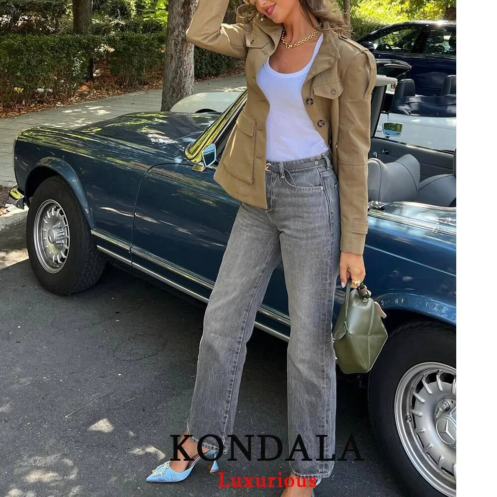 winter jacket women KONDALA Office Lady Trench Jackets Women Long Sleeve Buttons Pockets Chic Khaki Coats Fashion 2025 Slim Straight Fall Outwears