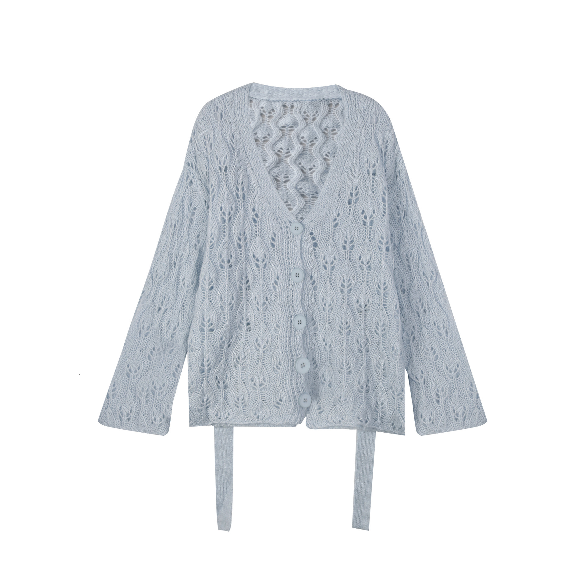 Designer's fashionable lightweight embossed mohair hollowed out women's jacket, lightweight and luxurious high-end thin knitted cardigan top