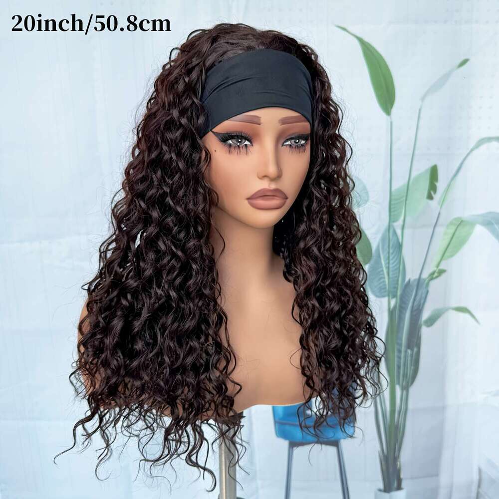 Ombre Cover 20Inch Ombre Brown Elastic Band Head Cover - Kinky Curly Medium Length No-Glue Mechanism Synthetic