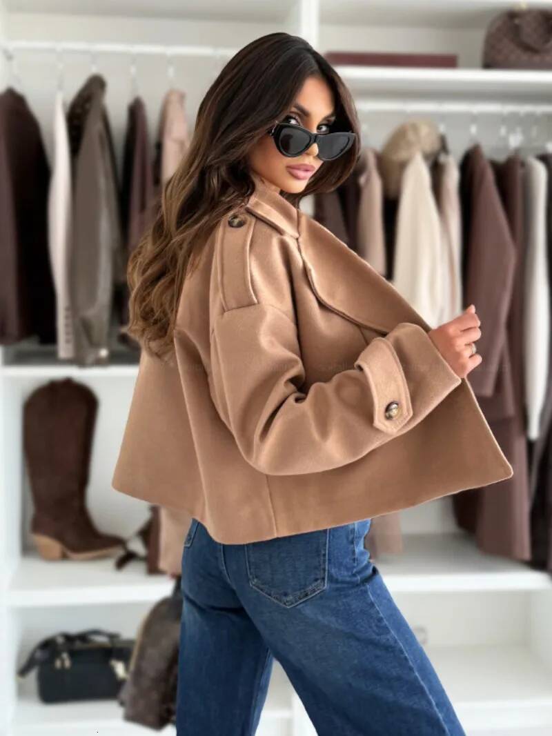 winter jacket women Women Fall Winter Coat Short Type Turn-down Collar Solid Color Loose Button Closure Cardigan OL Commuting Jacket Lady Outwear
