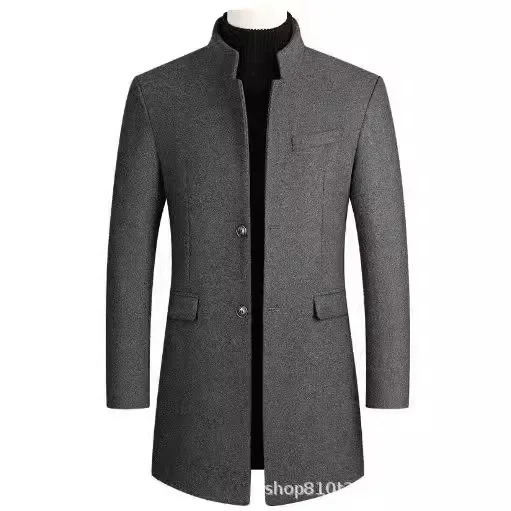 MediumLength Woolen Overcoat Stand Collar Business English Gentlemans Jacket Trendy Italian Style Casual Scene Regular Type 251020