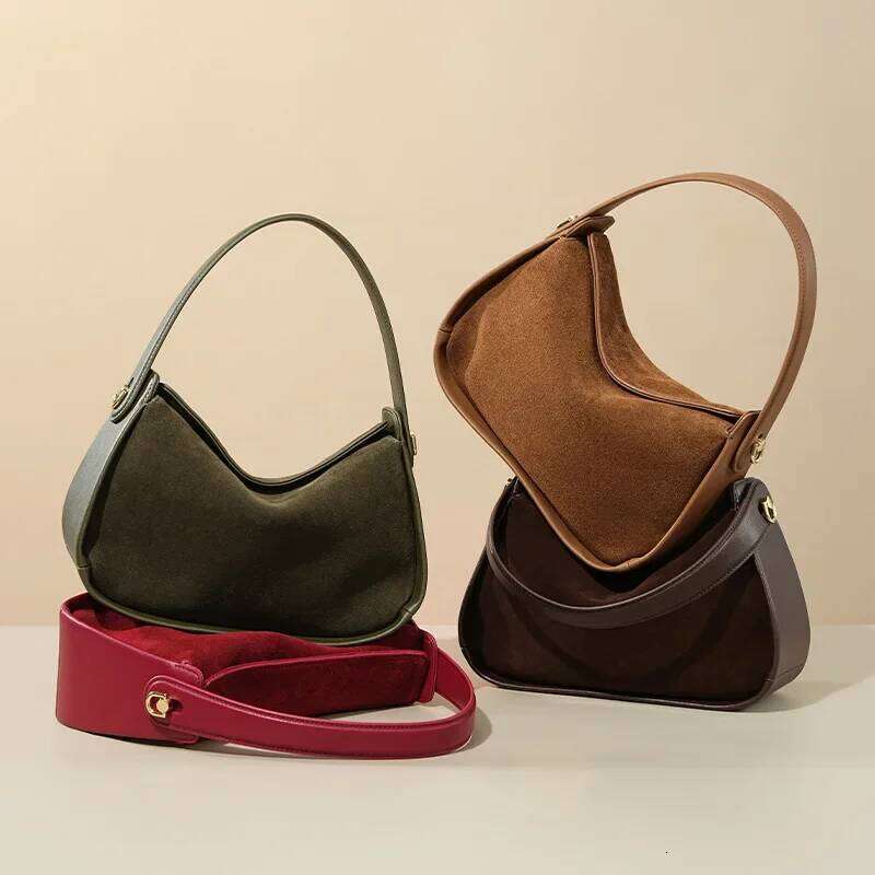 Women's Commuter Suede Handbag, Vintage Soft Leather Shoulder Bag with Interior Zipper Pocket for Office and Travel Use