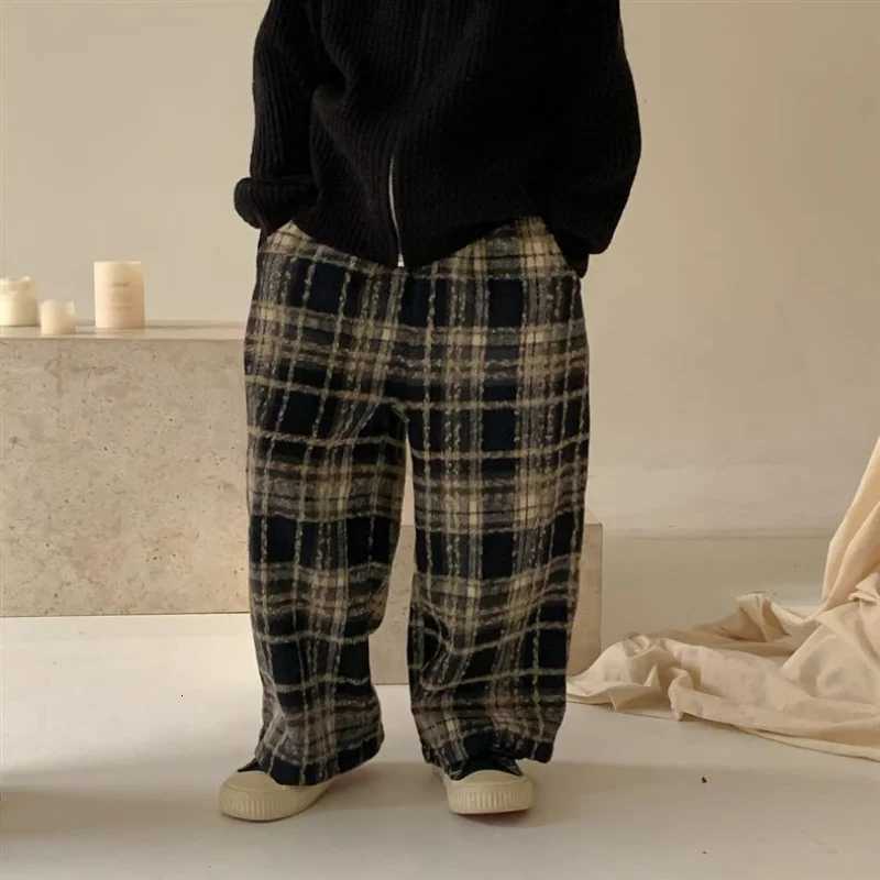 Kids Plaid WideLeg Wool Pants Boys Girls Winter Clothes Warm Autumn Winter BottomsT251027