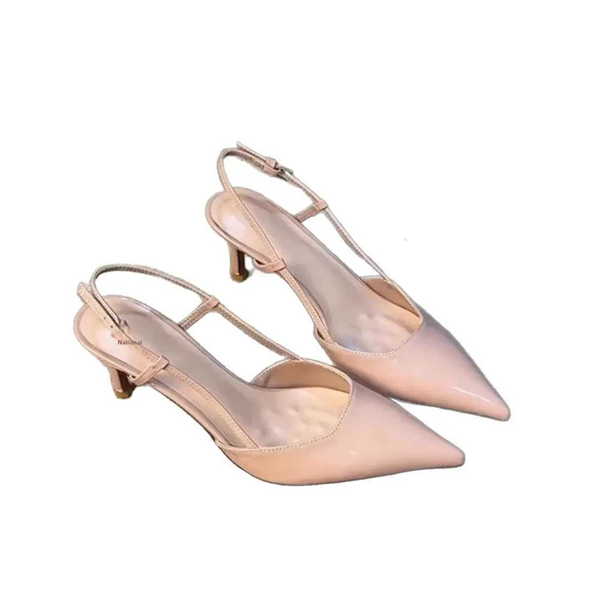 French Elegant Nude High Heels Womens 2025 New Patent Leather Pointed Toe Versatile Slip Outdoor Atmosphere Head Cover ShoesXJ251027