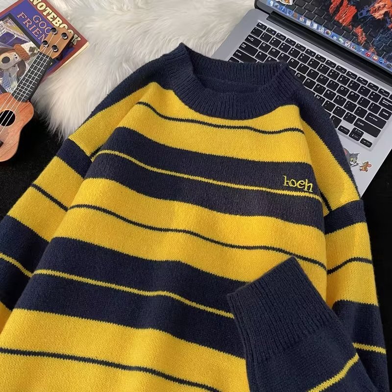 Autumn Winter New Style Patchwork Color-block Striped Sweater Men's Round Neck Knitwear Women's Designer Sweater Casual Versatile Trendy