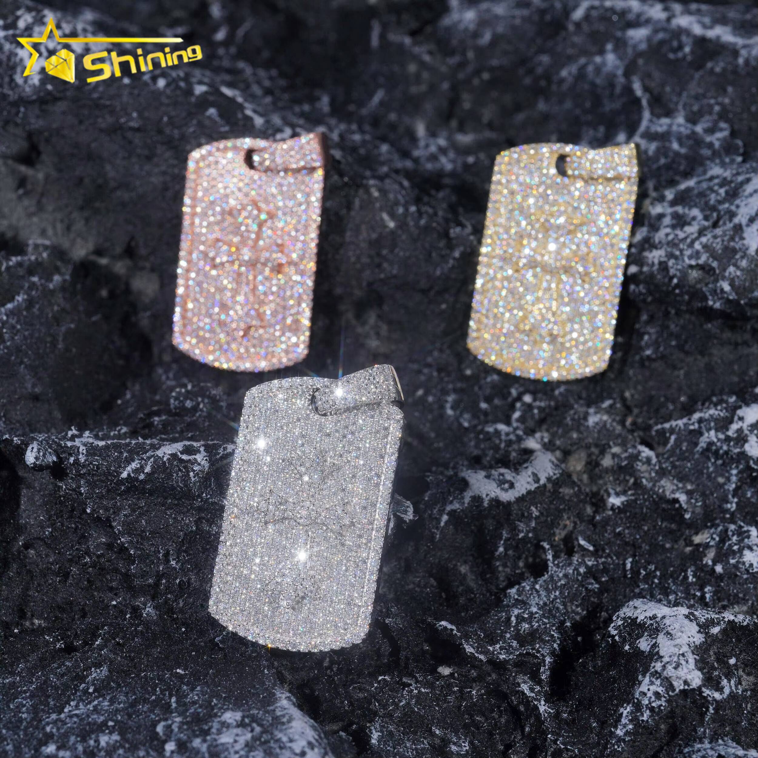 Hot Sale RTS Cross Tag Charm Necklace 925 Sterling Silver VVS Moissanite Pendant Iced Out Diamond Pendant Fine Jewelry