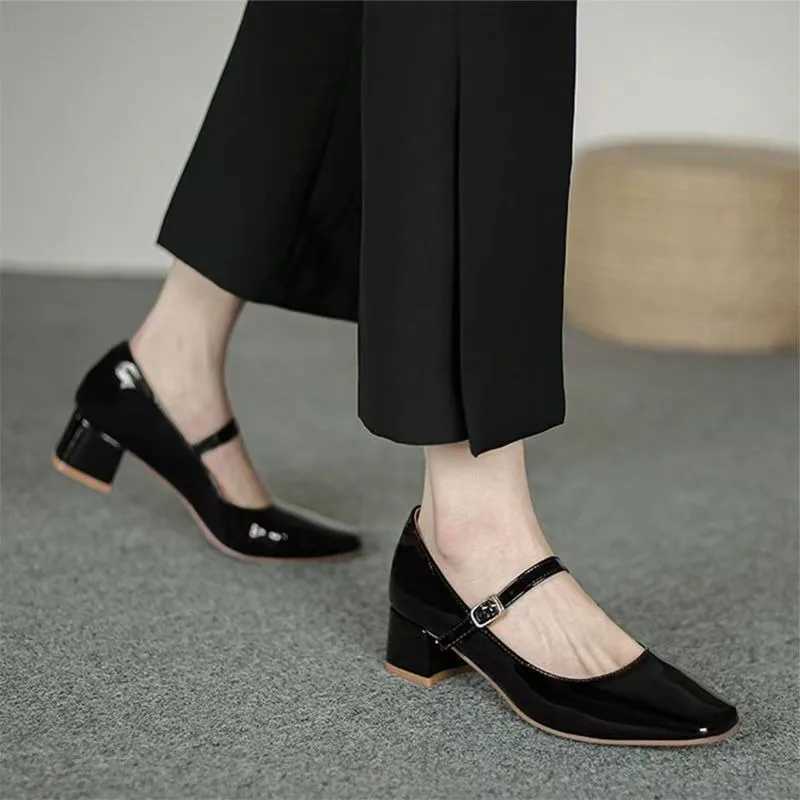 Women Chunky Heel Shoes Spring Pu Leather Buckle Strap Mid Heels Women Mary Jane Shoes Dress Office Shallow Ladies ShoesXJ251027
