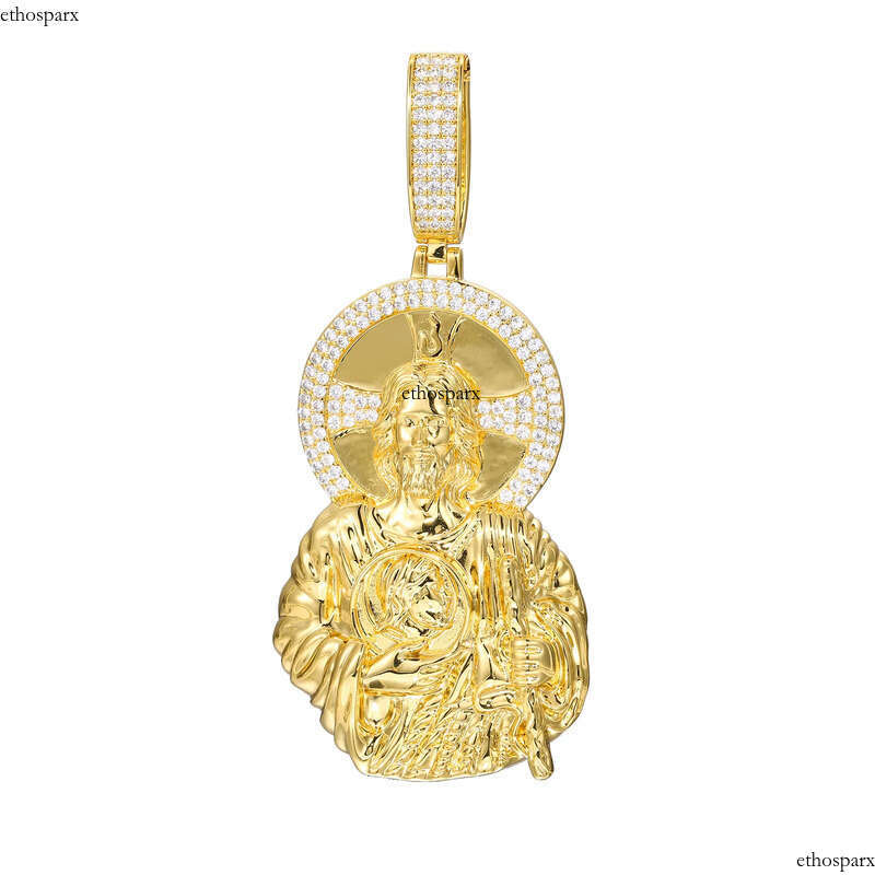 Vintage Portrait Pendant Necklace 5A Zircon Real Gold Plated Hip Hop Jewelry