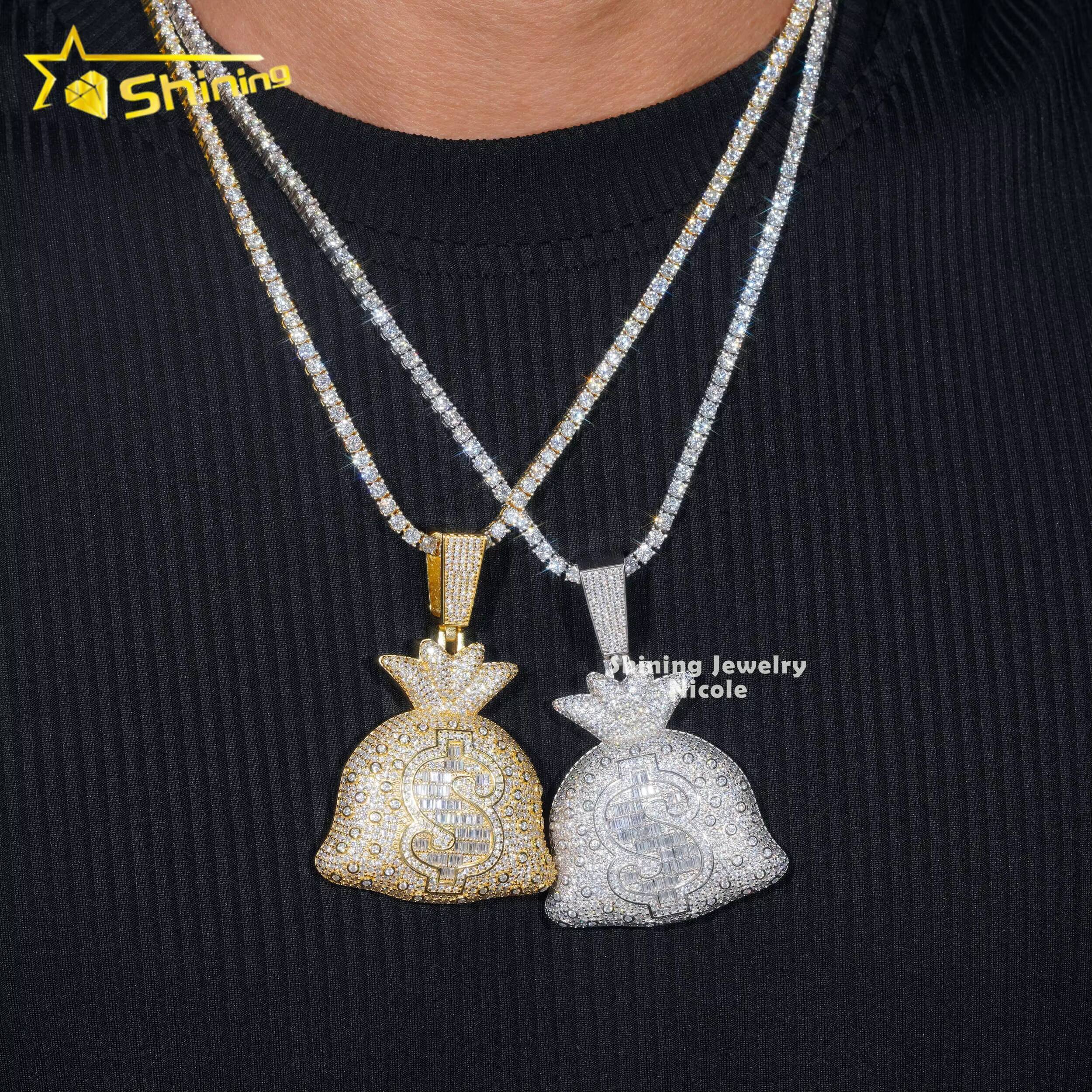 Moissanite Jewelry Hip Hop Style Money Bag 925 Silver Iced Out Diamond Pendant for Men