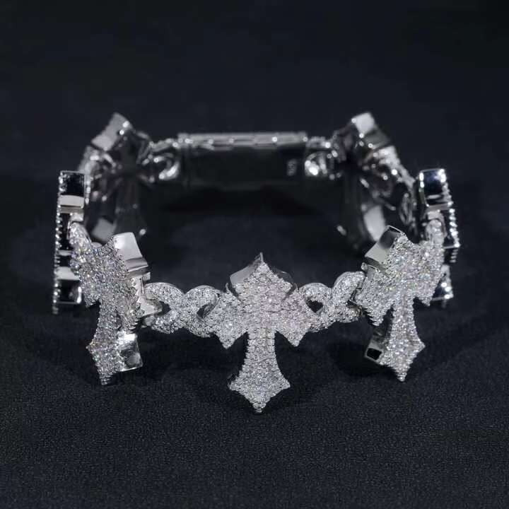 Fashion Fine Jewelry Sterling Silver 925 Vvs Moissanite Lab Diamond Hip Hop Iced Out Jewelry 12mm Cuban Link Chain Bracelet Men