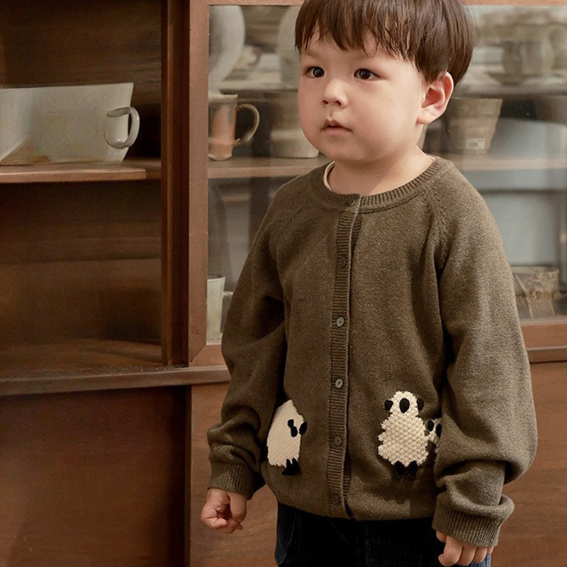 New autumn and winter children's cardigan wool sweater with animal embroidery top for boys and girls
