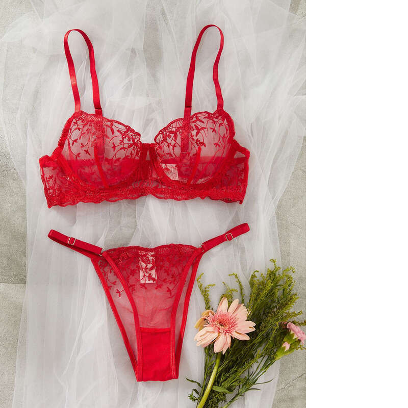 Lace Sexy Lingerie Kiano Cross Border Foreign Trade Autumn New Mesh Embroidery Perspective Sexy Niche Design Emotional Fun Suit With Steel