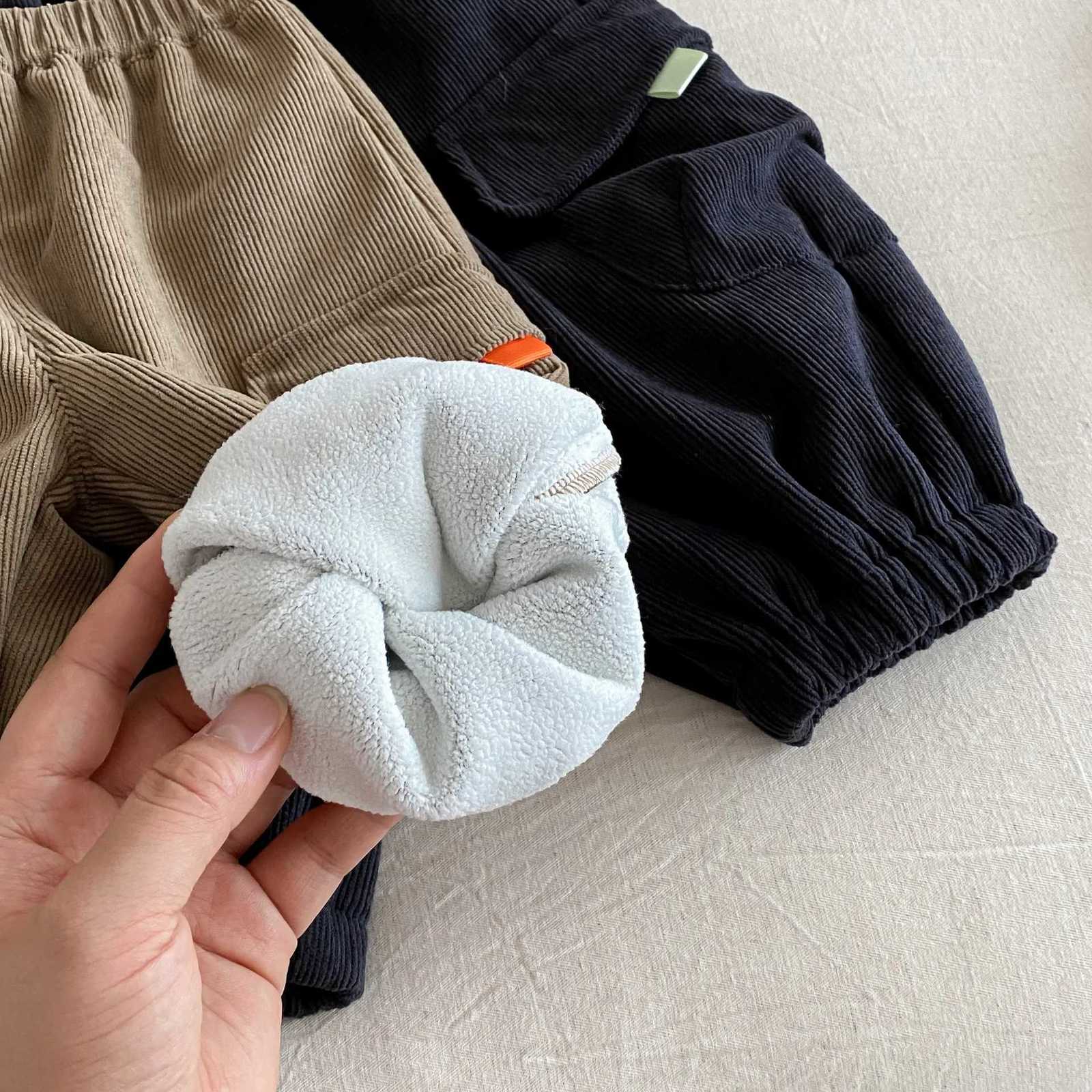 2025 Toddler Baby Boy Corduroy Cargo Pants 05Y Winter Fleece Lined Warm Trousers Kids Boys Autumn CLothes Loose Bottoms OutfitT251027