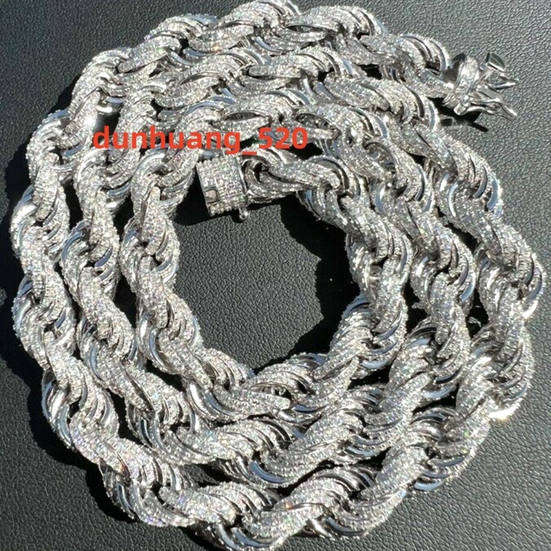 Twisted Moissanite Rope Chain for Men Custom Hip Hop Iced Silver 925 9mm Thickness Silver Jewelry Necklaces CHRISTIAN Hiphop