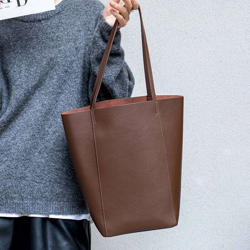 Hifashion Cowhide Genuine Leather Large Shoulder Tote Bags For Women 2025 Designer Bucket Shopper Work Ladies Handbags