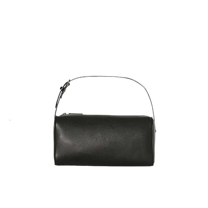 Soft Leather Pencil Case Handbag Shoulder French Bread Shape Cosmetic Underarm Round Tube Bag Zipper Closure Mobile Phon