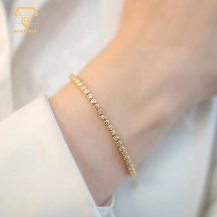 Moissanite Jewelry Engagement Anniversary Gift 2MM 10K 14K 18K Gold Bridal Wedding Bracelet Moissanite Bezel Bracelet