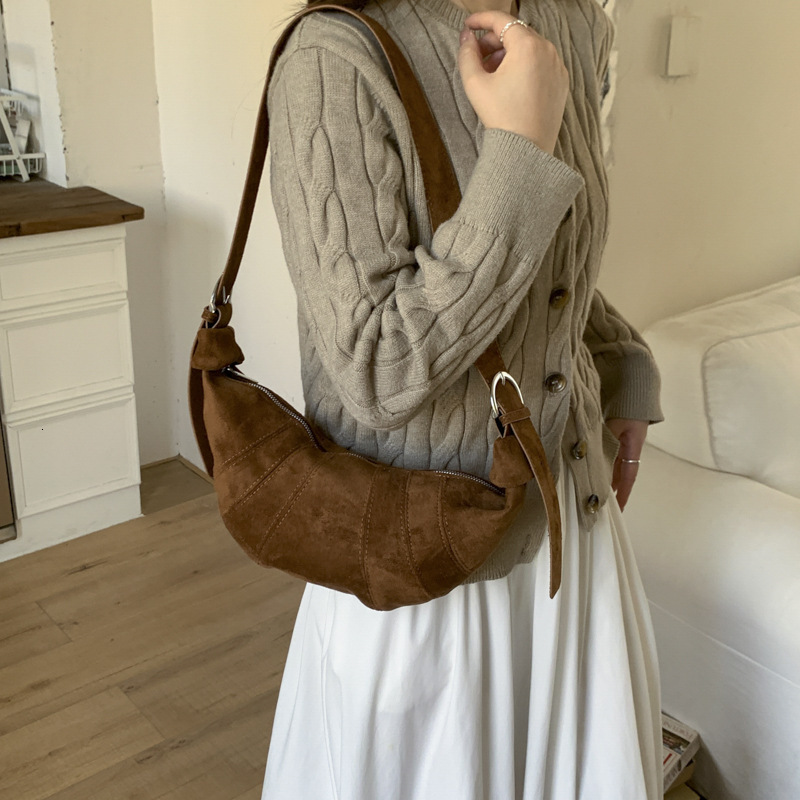 Free shipping designer bag Relaxed Suede Crossbody Bag for Women Large Capacity Horn Bag Versatile Fashion Commuter Shoulder Bag