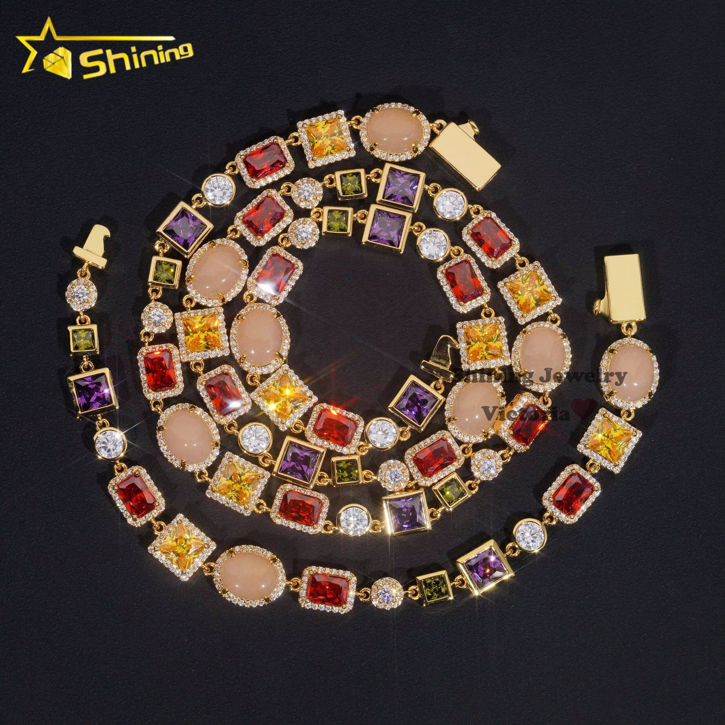 New Arrival Fashion Jewelry Men Stree Fashion Icd Out 5A Moissanite Multi Color Gemstone Hip Hop Mutif Necklace