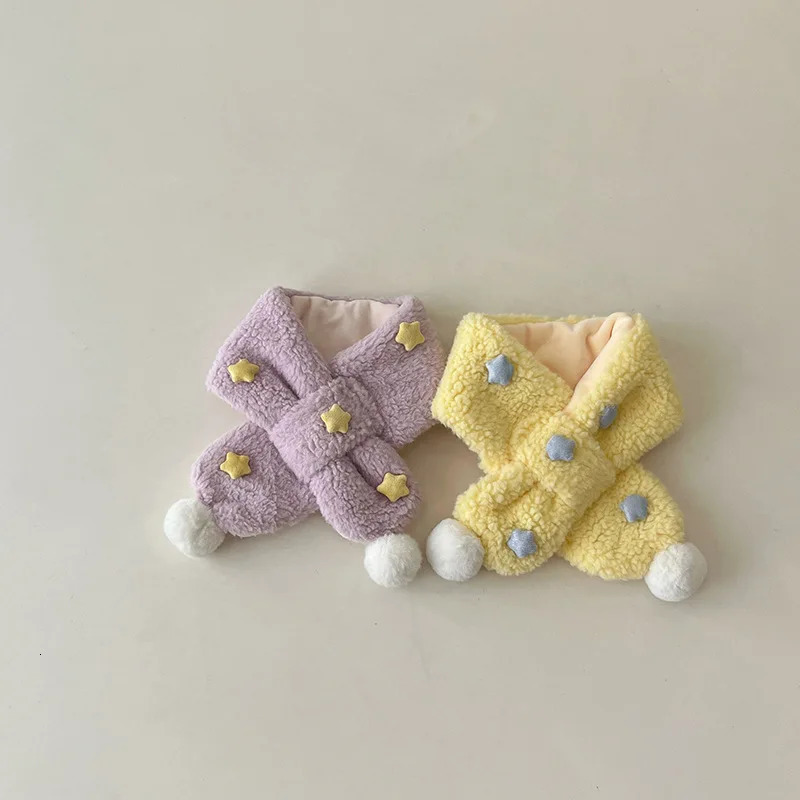 16years Childrens Scarf Autumn and Winter Korean Version Ins Simple Labeling Star Plush Cross Boys and Girls Baby Scarfs 251027