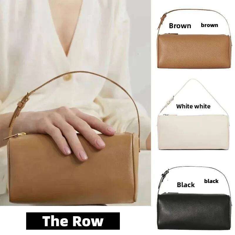 Soft Leather Pencil Case Handbag Shoulder French Bread Shape Cosmetic Underarm Round Tube Bag Zipper Closure Mobile Phon