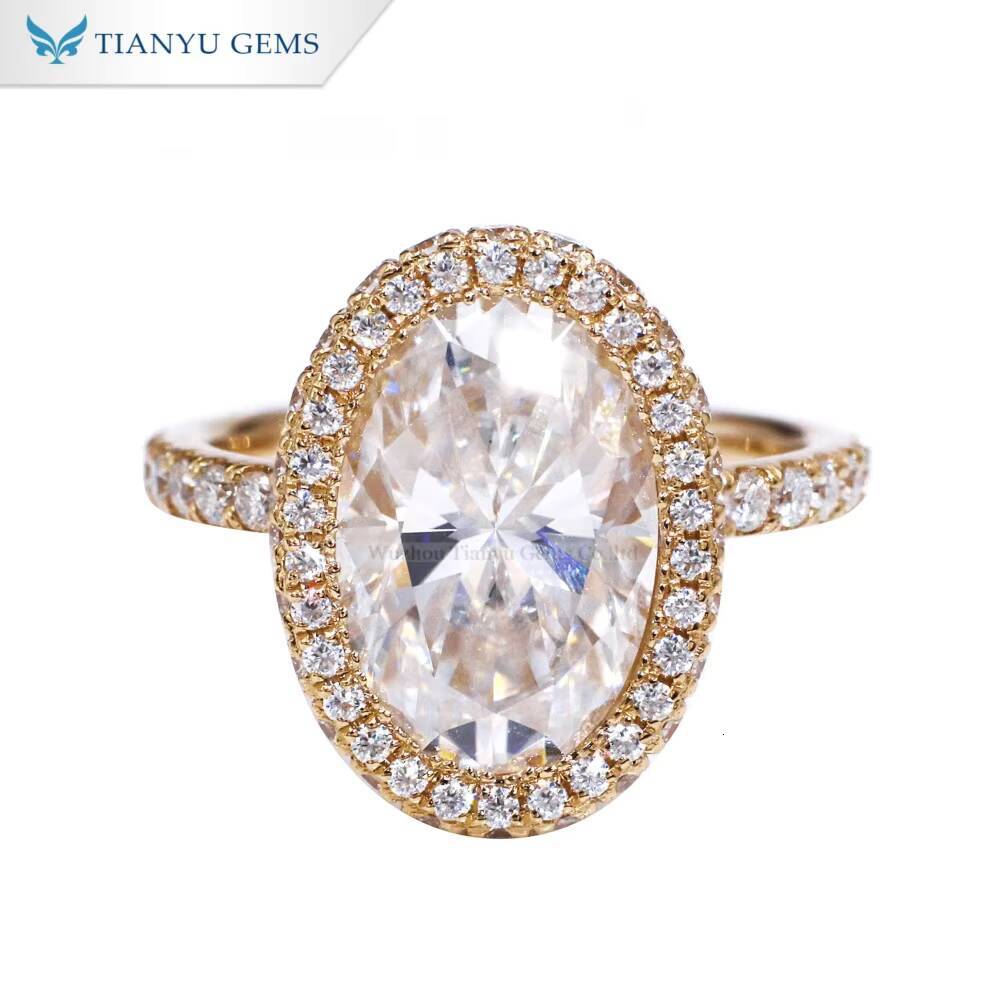 Tianyu Gems 7x10mm 25ct Oval Moissanite Ring 10k 14k 18k Yellow Gold Custom Wedding Band Engagement Rings for Women Jewelry