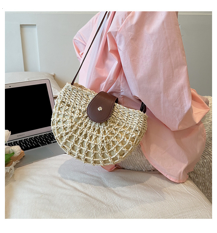 Korean style niche woven design handbag autumn and winter new fashion hollow semi-circular woven bag casual women's shoulder bag versatile design