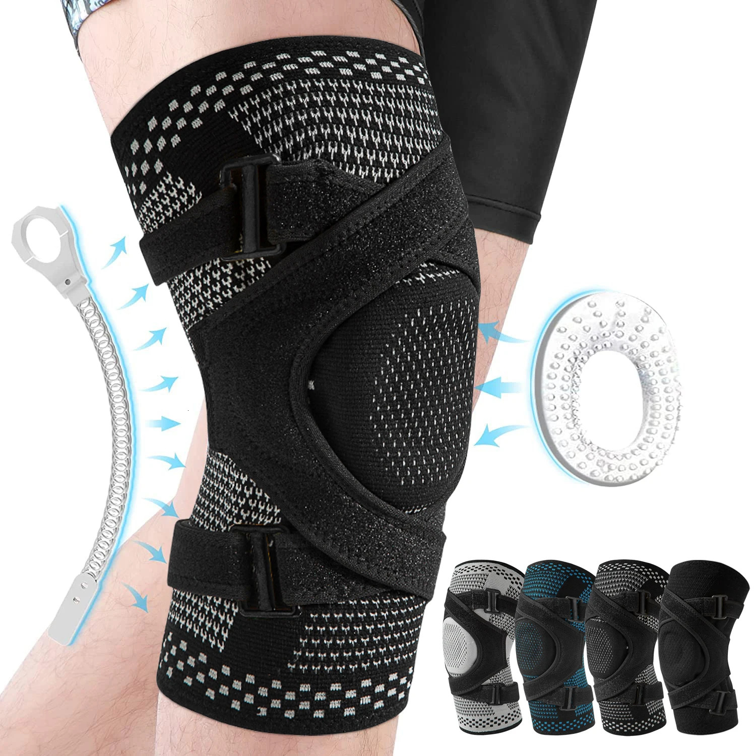 Knee Brace Support with Straps Side Stabilizers Patella Gel Pad Compression Sleeve for Knee Pain Meniscus Tear Running Working 251023