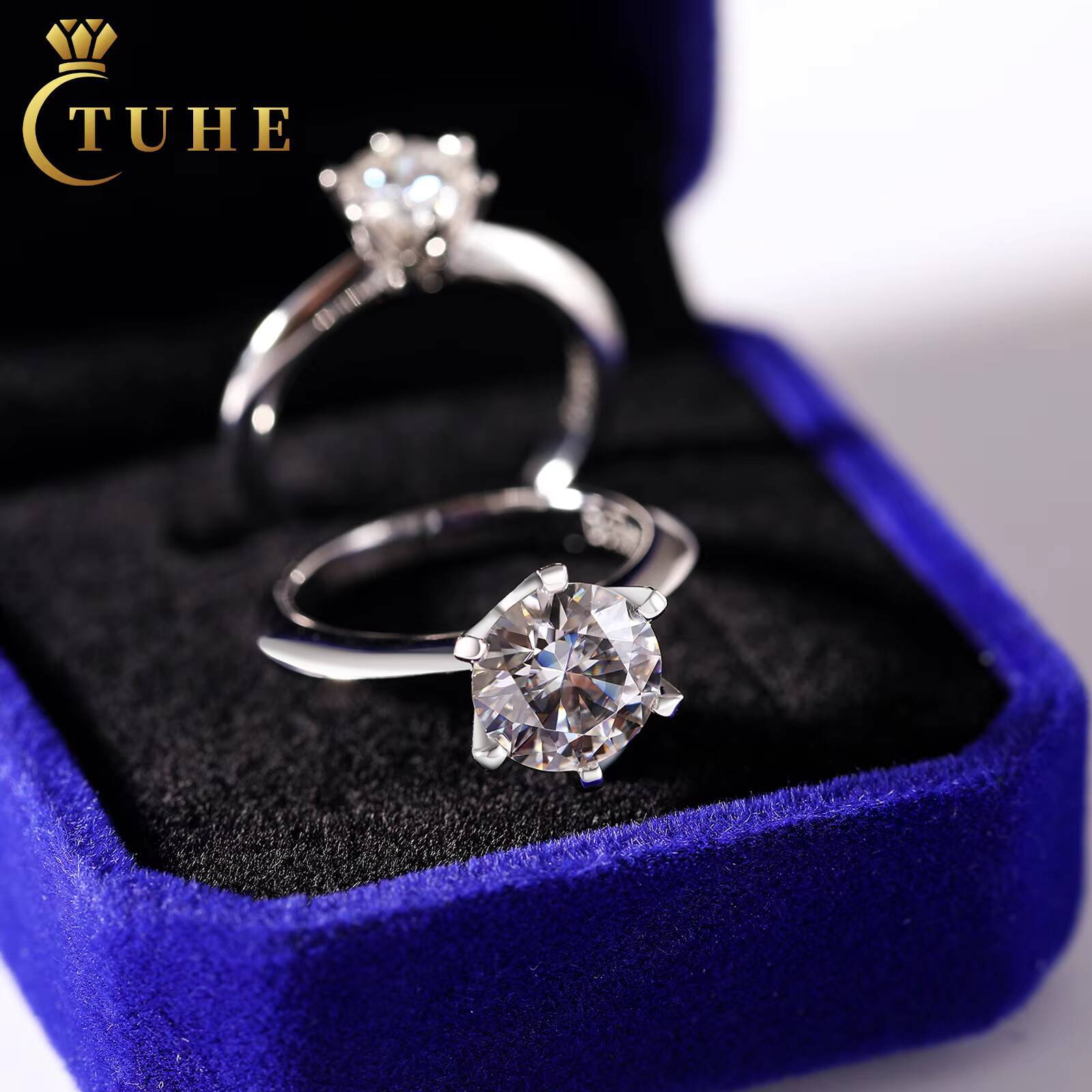 Fashion Women Engagement Jewelry Iced Out 925 Sterling Silver VVS Moissanite Diamond Wedding Ring with GRA Certificate