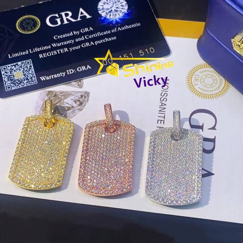 Fine Jewelry Ready to Ship 925 Sterling Silver Mossanite Tag Pendant Custom Iced Out Diamond Moissanite Pendant Men