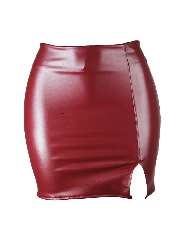 Women Leather Night Clubwear Skirts Summer Pure Color PUleather Zipper Sexy Hip Mini 251027