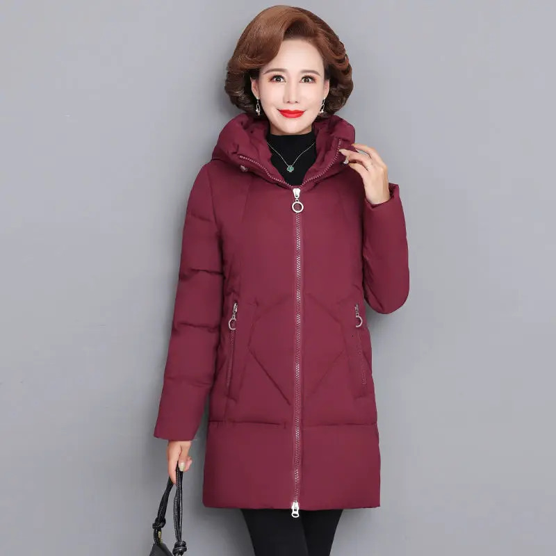 Hooded Thick Down Jacket Female Middle Aged Mother Cotton Winter Coat Grandmother Wear Plus Size Long Parka Women 6XL 251027