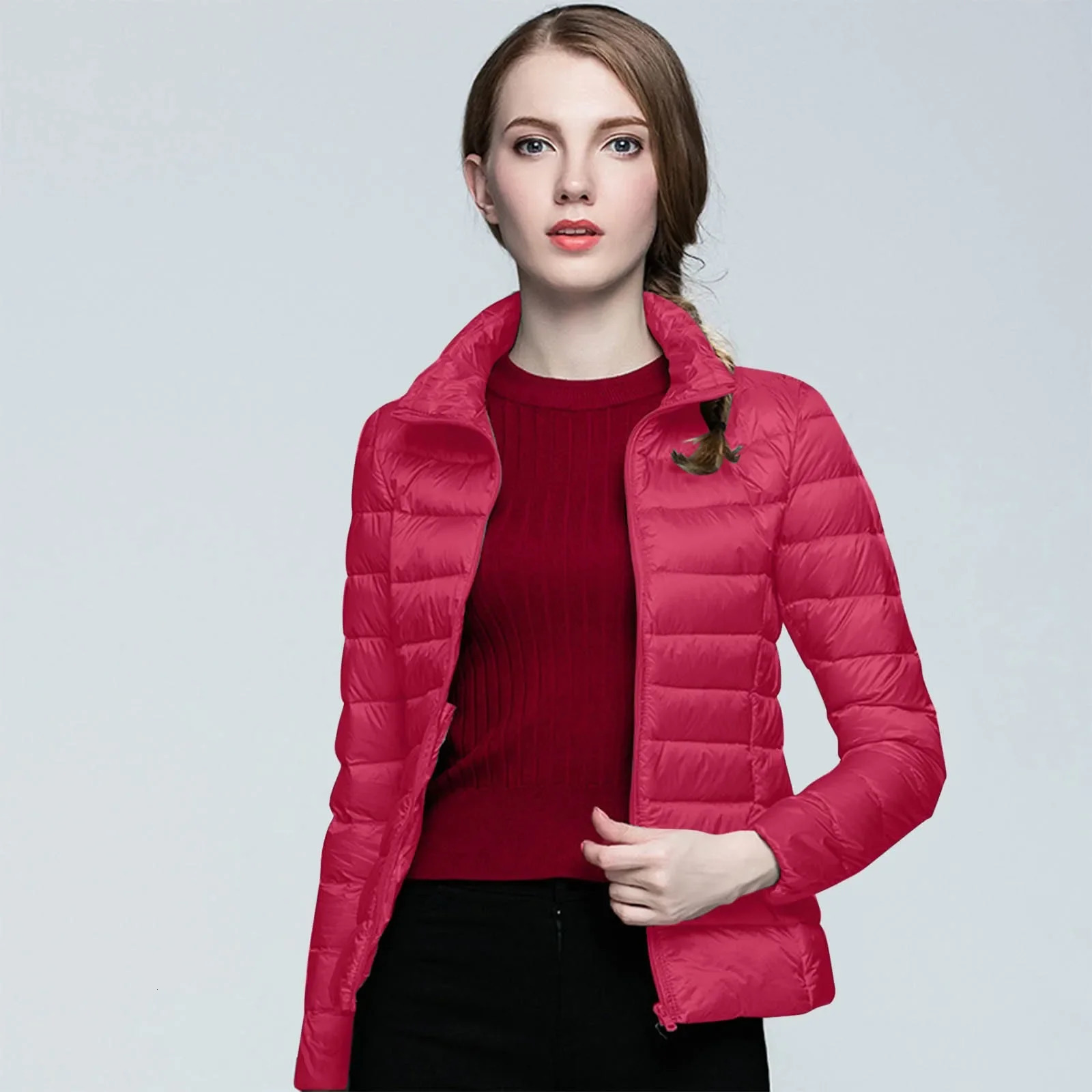 Ultralight Thin Down Jacket 2024 Autumn Winter Slim Short Hooded Warm Solid Simple Duck Coat Women Outerwear 251015