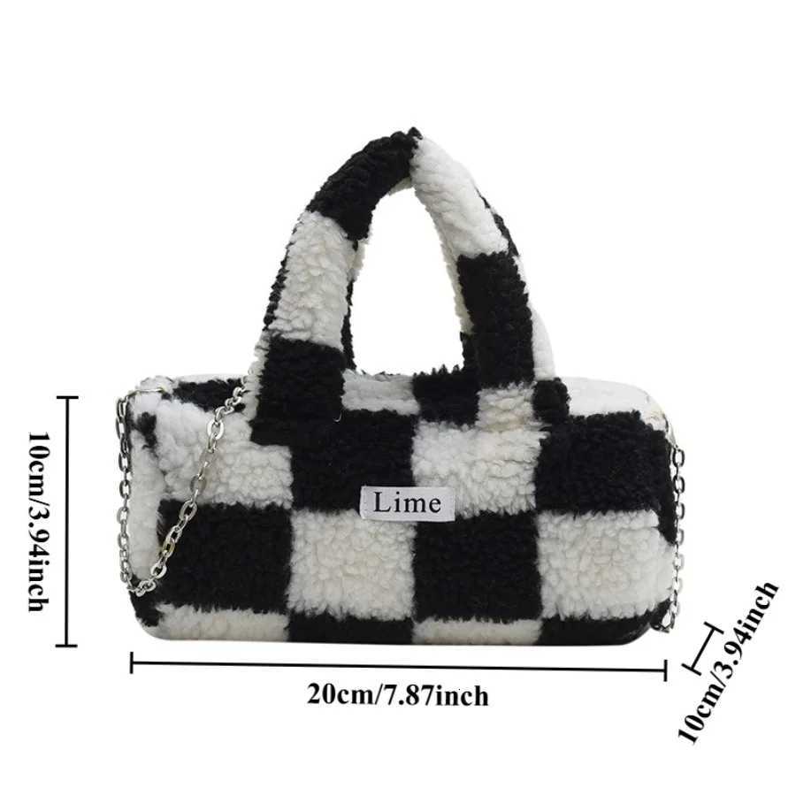 Winter new arrival fashionable colorblocking plush comfortable shoulder chain bag niche girlystyle lambswool cylindrical bags Y251027