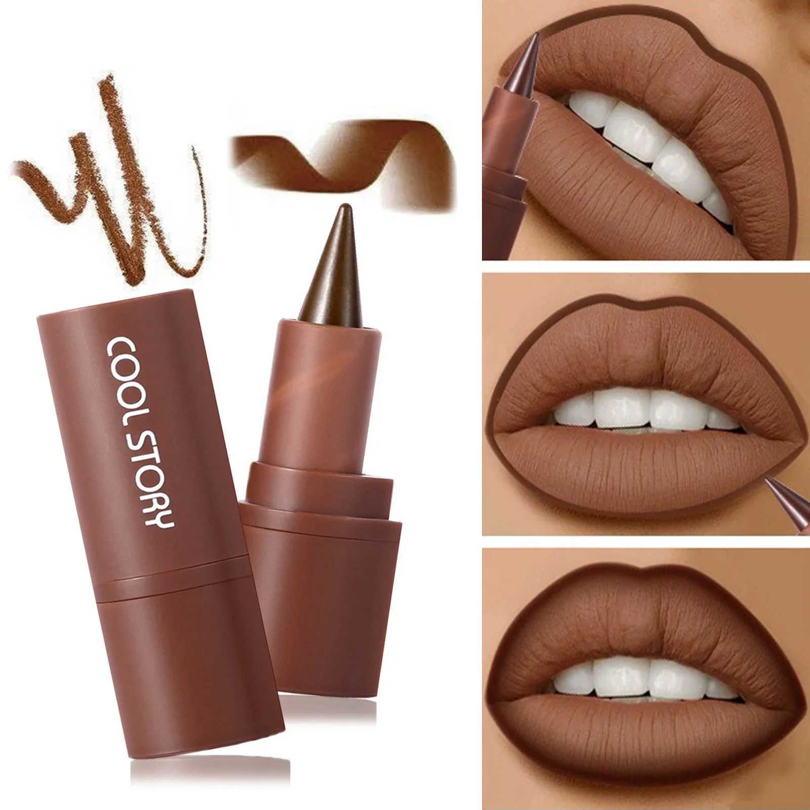 Matte Liner Lipstick Pen Gradient Eyebrow Red Brown Eyeshadow 3 in Lasting Waterproof Lip Stick Sexy Women Lip Cosmetics W251027