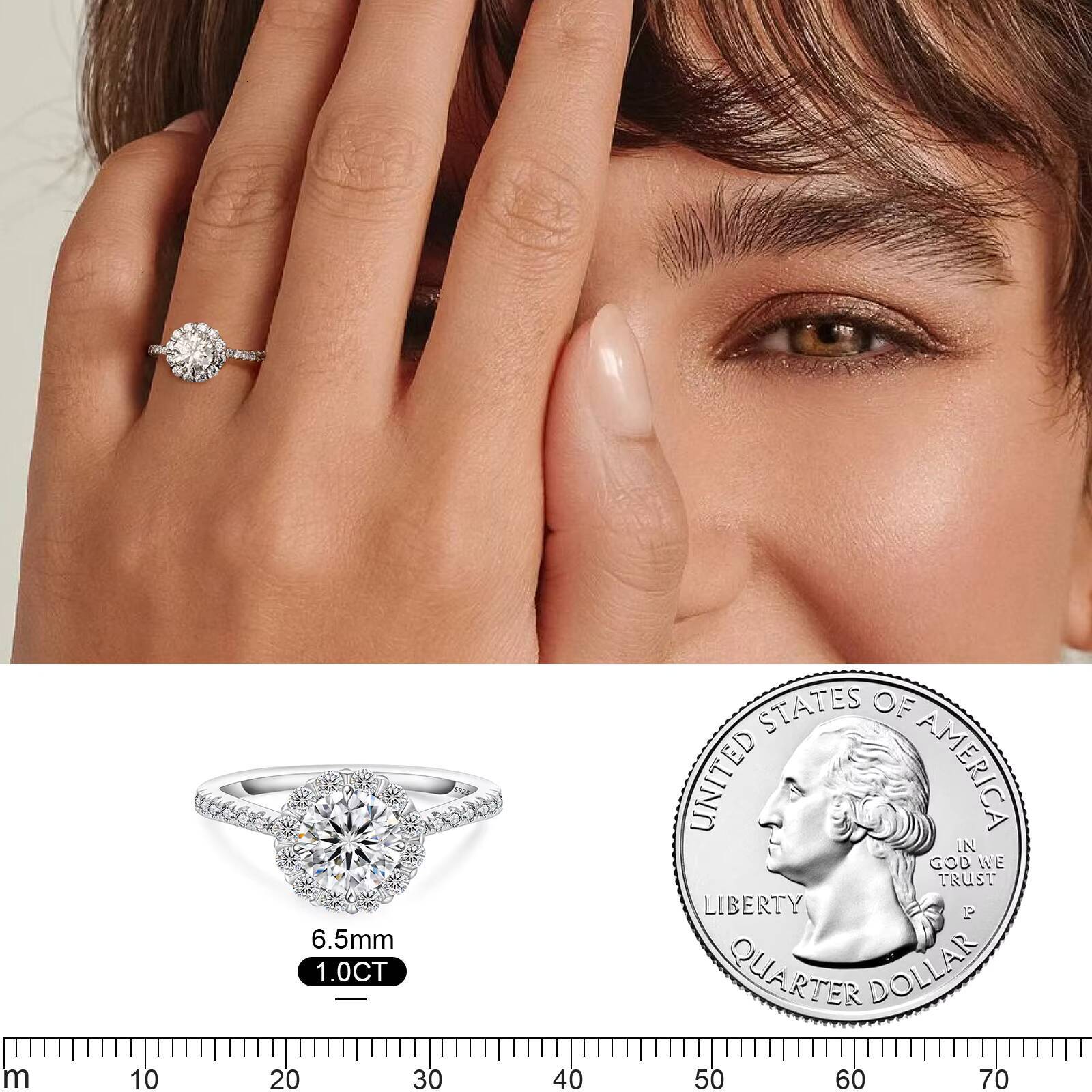 D Color VVS1 Clarity Brilliant Round Cut Solitaire Diamond Moissanite Ring Solid S925 Sterling Silver Moissanite Engagement Ring