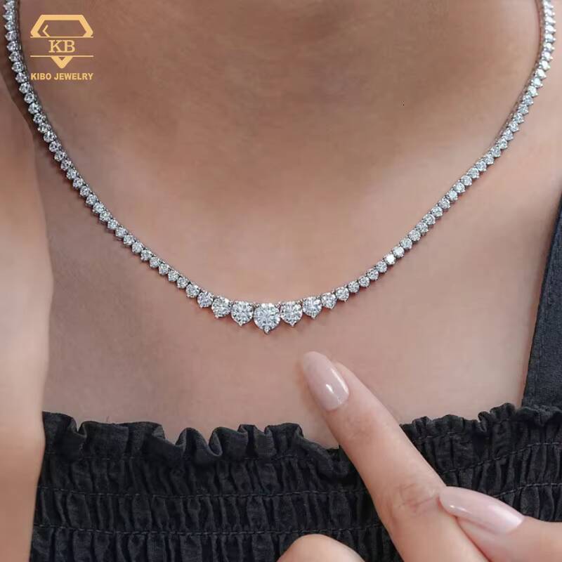 Fine Jewelry Women Gift Wedding Chain Three Prong Graduated Moissaniate Tennis Chain 925 Silver for Women