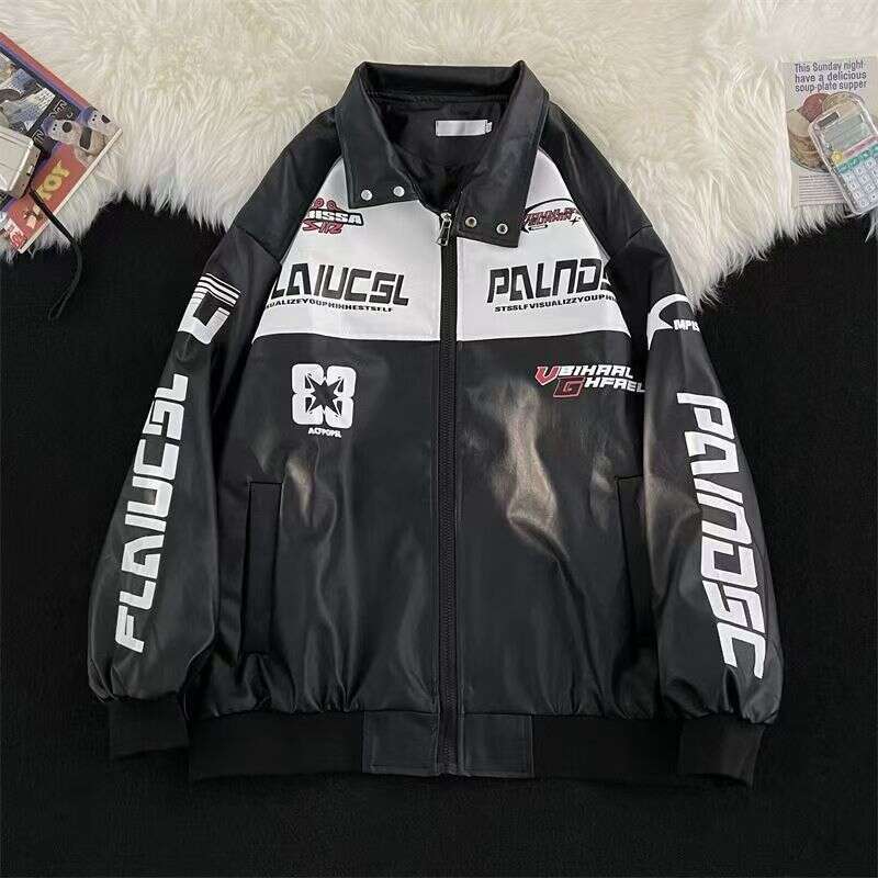 American Style Motorcycle Racing Suit for Men Winter High-end Cool Baseball Riding PU Leather Jacket